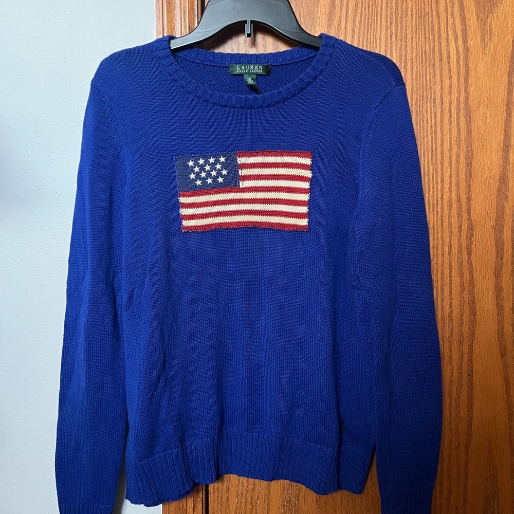 Ralph Lauren Royal Blue Crewneck Sweater with Flag